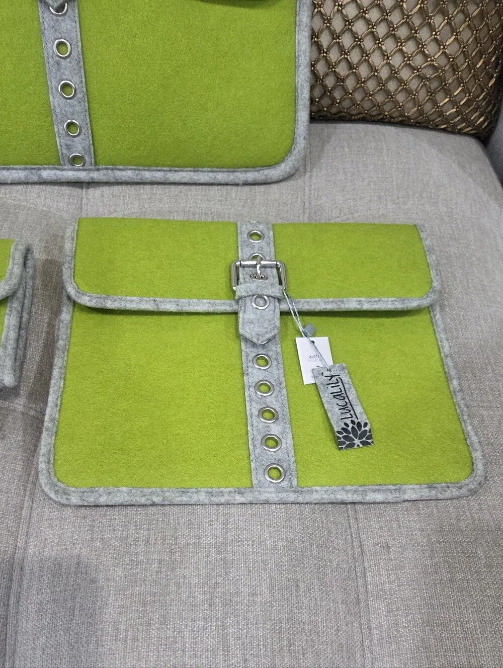 NWT Lucalily Lime Green Felt Set Of Laptop Case, Tablets Case And Wallet